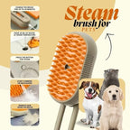 3-in-1 Steam Pet Brush for Cats & Dogs – Self-Cleaning Grooming Comb with Spray Mist, Massage & Shedding, Rechargeable USB, Anti-Static, Foldable Handle – Kakhi
