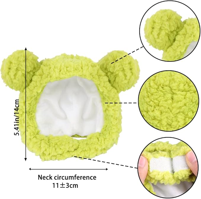 JOICEE Cute Cat Costume - Warm Bear Hat for Small Pets (Avocado Color)