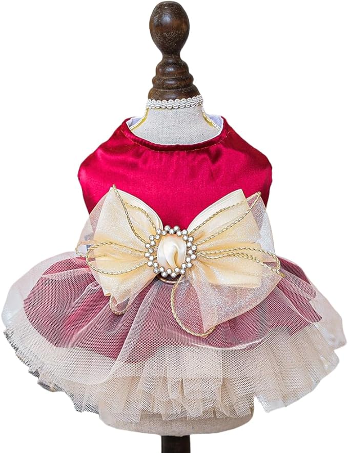Fashion Sweet Puppy Dog Blingbling Princess Skirt Pet Dog Lace Cake Camisole Tutu Dress H-red S