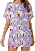 D-Story Custom Short Pajama Set with Pet Face Personalized Photo Sleepwear 2 Pieces Pjs Nightwear Xmas Gift for Women