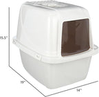 Large Enclosed Cat Litter Box with Vented Hood, Prevents Scatter and Odors, Cat & Rabbit Corner Covered Litter Box,19x14x15.5 Inches, Pearl White