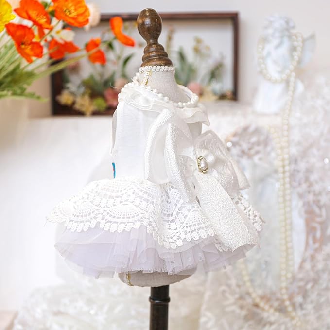 Fashion Sweet Puppy Dog Blingbling Princess Skirt Pet Dog Lace Cake Camisole Tutu Dress E-White-1 S