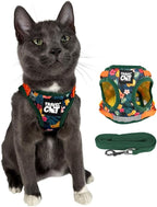 Travel Cat Harness and Leash Set - Adjustable Fit Mesh Cat Harness and Reflective Strap - Comfort Walking Vest for Kitten for Outdoor Walking, Hiking (Medium, Hawaiian)