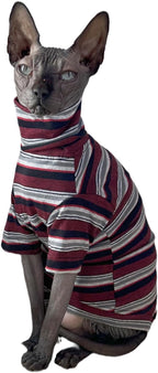 Vintage Stripes Sphynx Hairless Cats Shirt Cotton Cat Turtleneck Pet Clothes Kitten T-Shirts with Sleeves for Sphynx Cats (Old School, Medium)