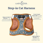 Lucy & Co. Take a Hike Step-in Cat Harness & Leash Bundle – Reflective, Breathable & Adjustable Harness for Cats, Kittens & Small Dogs, Lightweight & Secure and Dual Leash Clips – Large