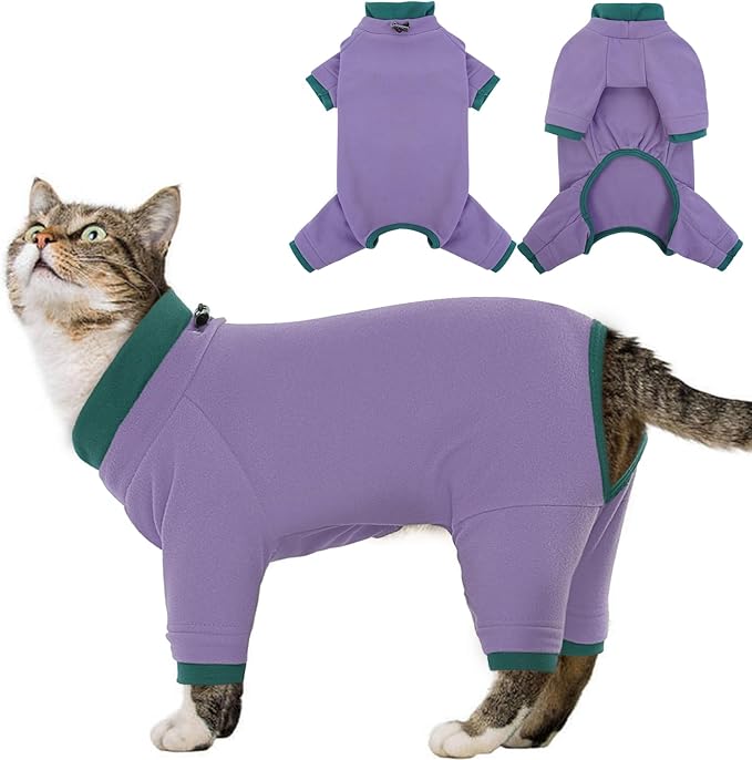 Sticky Cat Clothes Stretchy, Sphynx Hairless Sweater & Pajamas for Cats only, Soft Cat Onesie for Cats After Surgery Female Male & Hair Loss Prevention, Purple XL