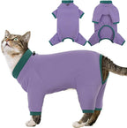 Sticky Cat Clothes Stretchy, Sphynx Hairless Sweater & Pajamas for Cats only, Soft Cat Onesie for Cats After Surgery Female Male & Hair Loss Prevention, Purple XL