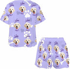 Custom Short Pajamas Set with Face Photo Women‘s Sleepwear Tee Personalized PJ Short Loungewear Set fot Her