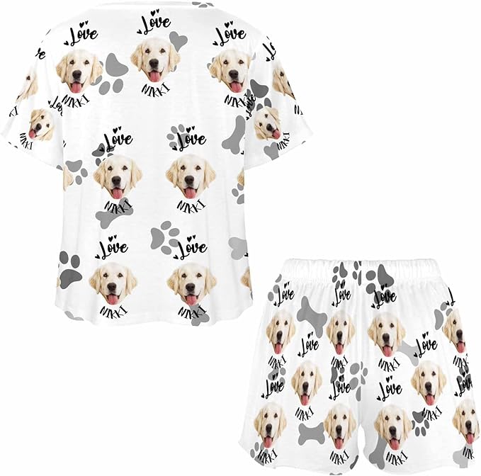 Custom Short Pajamas Set with Face Photo Women‘s Sleepwear Tee Personalized PJ Short Loungewear Set fot Her