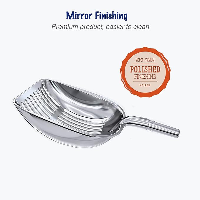 WePet Cat Litter Scoop, Aluminum Alloy Sifter, Kitty Metal Scooper, Deep Shovel, Long Handle, Poop Sifting, Kitten Pooper Lifter, Durable, Heavy Duty, for Litter Box