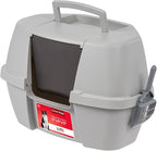 IRIS USA Corner Cat Litter Box Enclosed with Scoop - Privacy and Easy Access for Cleaning, Odor Defensive Hooded Litter Tray, Sturdy Stain Resisting Plastic, Fits in Most Corners, Gray