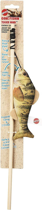 SPOT Fanatic Fish Teaser Wand for Cats – Realistic Fish Cat Toy with Catnip and Crinkle, Interactive Wand Toy for Batting, Swatting, and Chasing Play, Assorted Styles