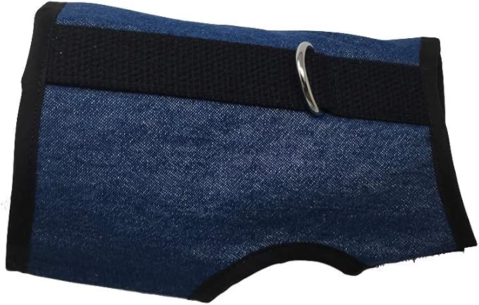Kitty Holster Cat Harness – Secure Cat Harness for Walking, Soft Cotton Cat Accessories, Comfortable Fit, Strong Hook-and-Loop Closure, Made in USA – Denim Blue, M/L