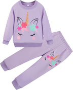 Little Girls Unicorn Outfits 2 Piece Kids Ruffle Sleeve Sweatshirt + Leggings Fall Leopard Clothing Sets 2-10 Years Old