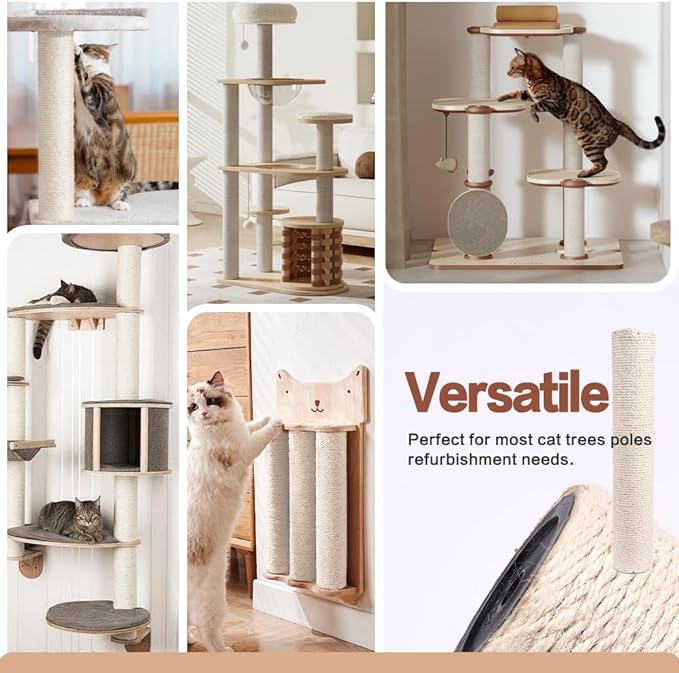 OSPNIEEK Cat Scratching Post Replacement with M8 Screws, 2 Pack 15.7“ Natural Sisal Rope Cats Tree Scratcher Refill, DIY Hemp Scratch Pole Part for Indoor Kitten Tower Refurbishment Accessories Spare