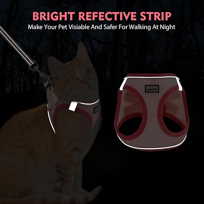 Cat Harness and Leash Set, Soft and Breathable Vest with Reflective Strip, Escape Proof Kitten Harness, Easy to Wear for Cats Walking and Traveling (Black, XS)