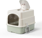 Basics Cat Litter Box with Lid,Fully Enclosed Litter Box with Scoop,Standard Kitty Litter Boxes with Drawer,Front Entry Top Exit Kitty Box,Non-Sticky, Anti-Leakage, Easy Cleaning (Green)
