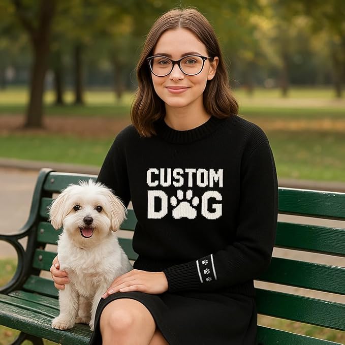 Custom Dog Knit Sweater for Women Personalized Pet Paw Print Pullover Dog Mom Gift Christmas for Pet Lovers