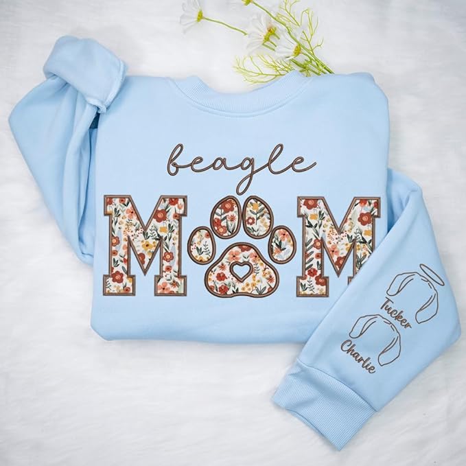 CHILLEVER Personalized Embroidered Dog Mom Sweatshirt, Dog Mama Crewneck, Gift for Mom, Pet Name On The Sleeve