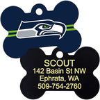 GoTags Personalized Seattle Seahawks Dog Tag, Brass Metal Bone Shape Pet ID Tag Engraved with Name and Custom Text, Every NFL Football Team Pet Apparel (Large)