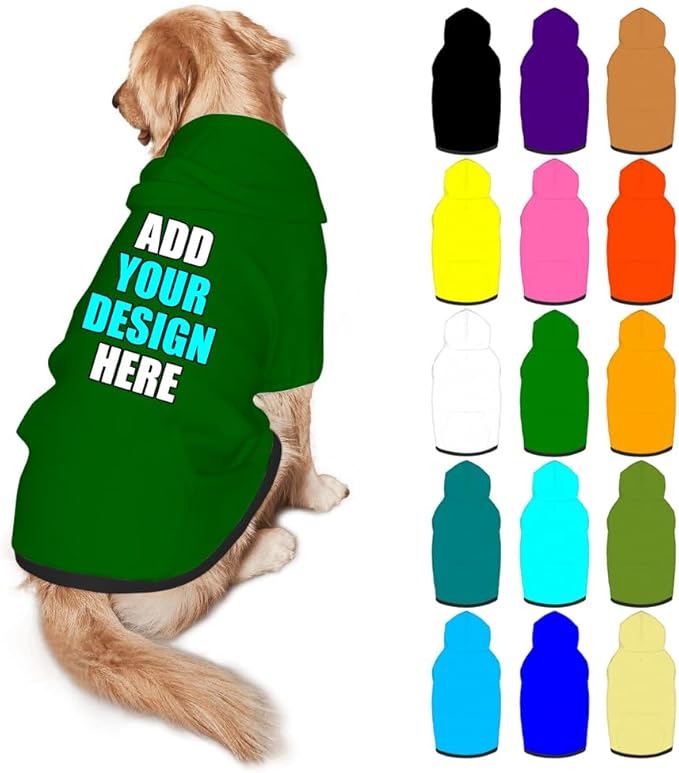 Personalized Dog Hoodie Customized with Name Photo Pet Warm Sweater Hoodie for Medium Large Dogs & Cat Puppy, DarkGreen, S