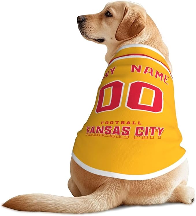 Kansas Custom Dog Clothes Pet Jersey Dog Jersey Various Sizes Customized Any Name & Number for Small & Middle and Big Dogs