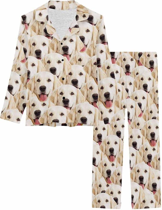 MyPupSocks Custom Face Pajamas for Women Set, Personalized Photo Long Sleepwear XS-XXL