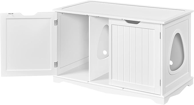 Yaheetech Cat Litter Box Enclosure, Box Cabinet Hidden, Wooden Pet Crate Kitty Washroom Storage Bench with Divider Home Litter Loo Indoor Cat House White