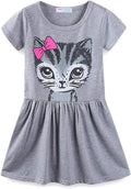 Mud Kingdom Little Girls Dresses Cotton Summer Holiday Cute Cat Dress Short Sleeve