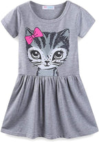 Mud Kingdom Little Girls Dresses Cotton Summer Holiday Cute Cat Dress Short Sleeve