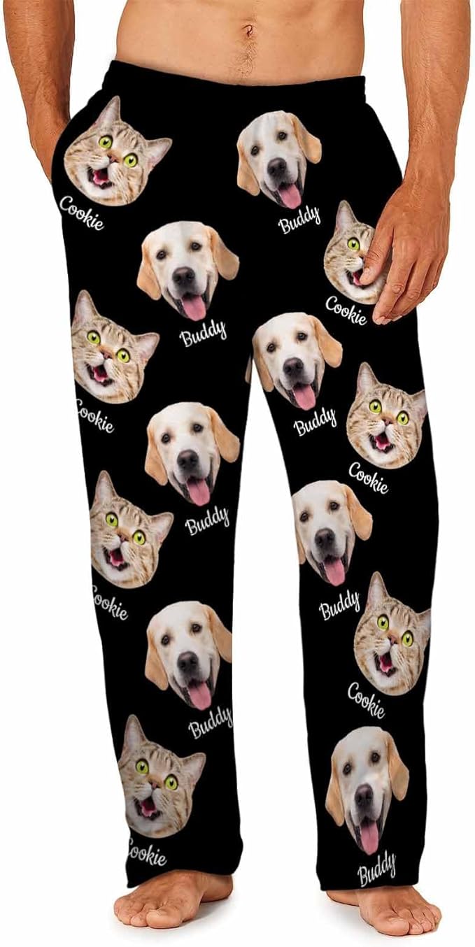 MyPupSocks Custom Pajama Pants for Pet Lover, Personalized Photo Face Printed Pajama Bottoms Sleepwear with Pockets