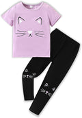 4-8T Toddler Girl Clothes Cat face print Short Sleeve Top+Pants Outfits Girl Spring and summer 2-Piece Set
