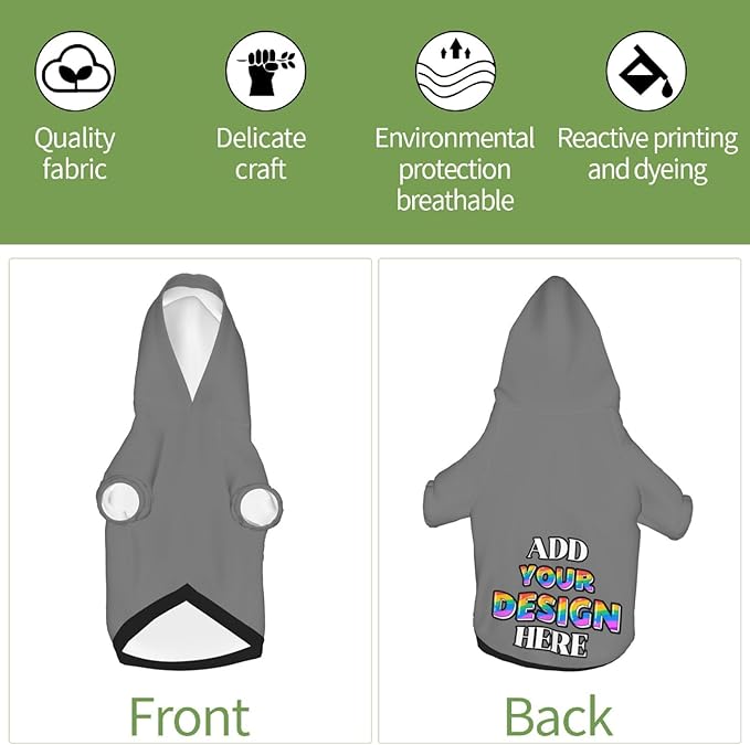 Personalized Dog Hooded Sweatshirt, Custom Pet Pullover Hoodie Design Your Own Text Image for Small Dogs Puppy Cat Kitten Clothes Dog Shirt Customizable, Customized Gifts, Gray, S,