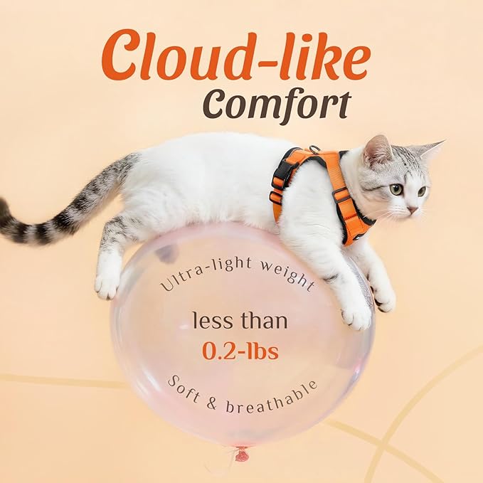 Dooradar Cat Harness and Leash Set, Escape Proof Safe Adjustable Kitten Vest Harnesses for Walking, Easy Control Soft Breathable Mesh Jacket with Reflective Strips for Cats, Orange, XS