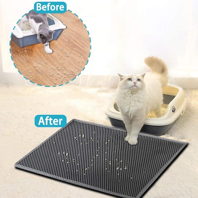 Cat Litter Mat, 30"X24" Large Double Layer Litter Trapping Mat, Waterproof/Urineproof, Easy to Clean Kitty Litter Mats for Floor, Scatter Control (Grey-1Pack)