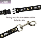Cat Harness and Leash Set for Outdoor Walking Escape Proof Adjustable Soft Safety Strap with Golden Star and Moon Design Glow in The Dark Black XL