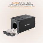 MEEXPAWS Cat Litter Box Enclosure Furniture Hidden, Cat Washroom Bench Storage Cabinet |Large 25.6'' x 17.7'' x 17.7''| Dog Proof | Waterproof Inside/Easy Clean | Easy Assembly | Odor Control(Black)