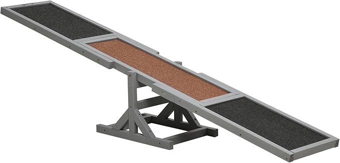 Wooden Dog Agility Seesaw for Training and Exercise Platform Equipment Run Game Toy Weather Resistant Pet Supplies 71" L x 12" W x 12" H,Gray