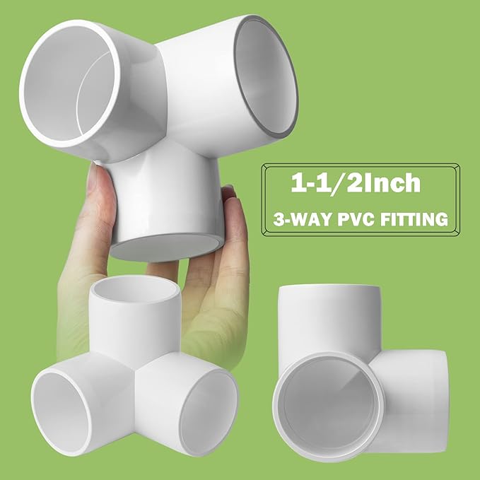 6Pack PVC Fittings 1-1/2Inch 3 Way, Furniture Grade Elbow Pipe Fittings for 1-1/2Inch PVC Pipe, Pipe Fitting Connector for Build Furniture Structures Garden Enclosures Dog Agility Jumps Greenhouse