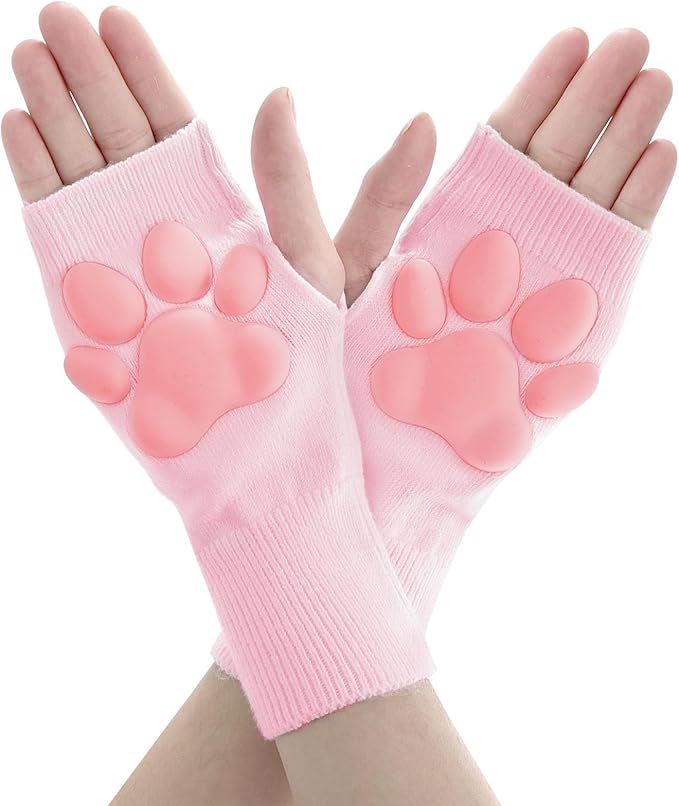 Nydotd Cat Paw Pad Mittens Gloves Kawaii Pink 3D Claw Fingerless Cute Cat Cosplay Gloves Sleeve for Girls Party