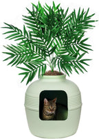 Good Pet Stuff Hidden Litter Box Planter, Decorative Cat Litter Enclosure with Carbon Filter, Artificial Plant, Easy Clean, Indoor Design, Original Round Style, Base Kit, Seagrass Green