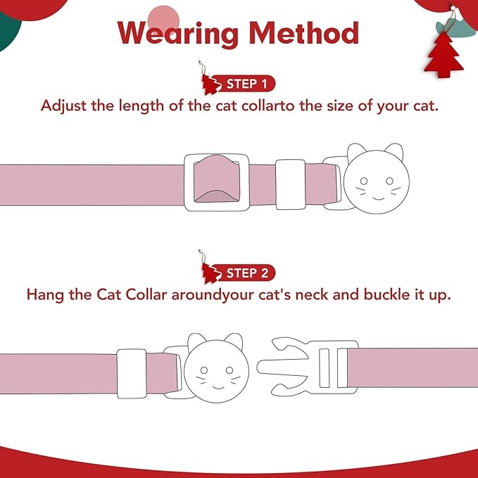 BINGPET Cat Collar, 3 Pack Adjustable Breakaway, Cute Kitty Collars with Bell, Christmas, for Girl Boy Cats & Small Pets