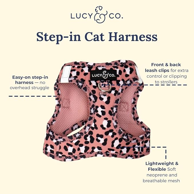 Lucy & Co. Wild Side Step-in Cat Harness & Leash Bundle – Reflective, Breathable & Adjustable Harness for Cats, Kittens & Small Dogs, Lightweight & Secure and Dual Leash Clips – X-Small