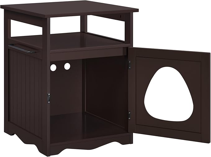 Yaheetech Cat Litter Box Enclosure, Hidden Litter Box Furniture with Open Shelf, Indoor Cat Washroom, Storage Cabinet Pet Crate, Side End Table, Wooden Pet House Espresso