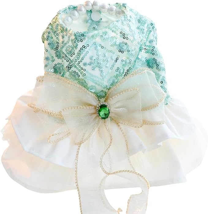 Fashion Sweet Puppy Dog Blingbling Princess Skirt Pet Dog Lace Cake Camisole Tutu Dress D-Green L