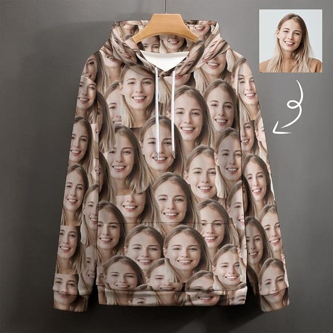 Artsadd Custom Face Unisex athletic Pockets Sweatshirt Loose Hoodie Custom Christmas Long Sleeve Sweatshirt Hooded Pullover