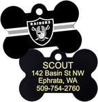 GoTags Personalized Oakland Raiders Dog Tag, Brass Metal Bone Shape Pet ID Tag Engraved with Name and Custom Text, Every NFL Football Team Pet Apparel (Large)