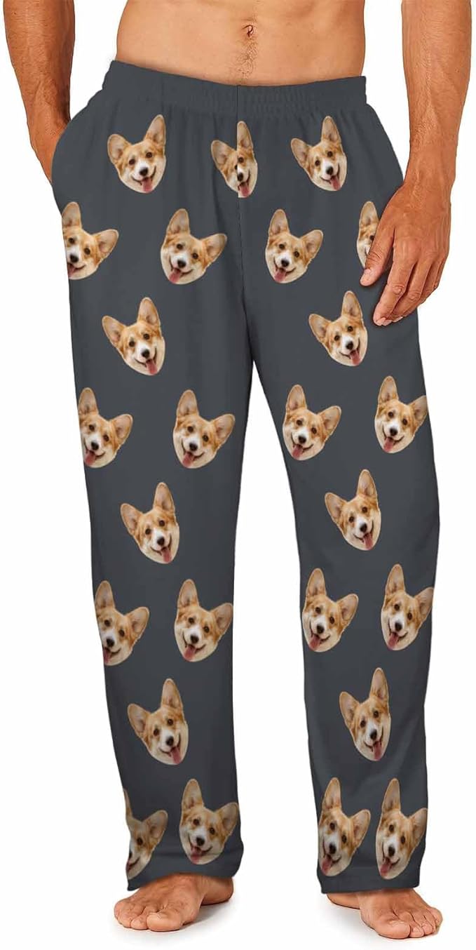 MyPupSocks Custom Pajama Pants for Pet Lover, Personalized Photo Face Printed Pajama Bottoms Sleepwear with Pockets