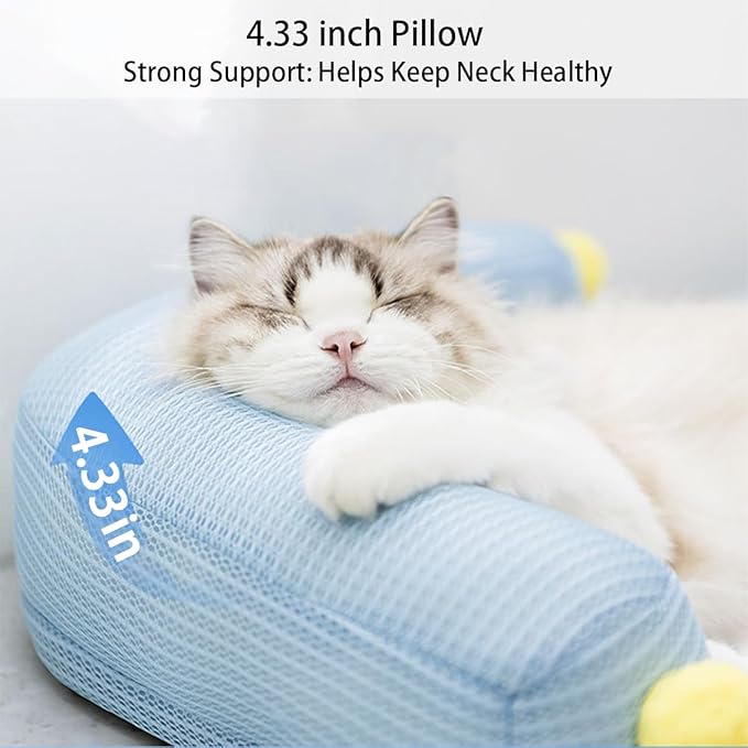 All-Season Ice Fabric Cat Bed with Cushioned Pillow/Play Ball/Washable Mat for Cats, Kittens & Small Pets (Blue, Large-25"x19"x4")