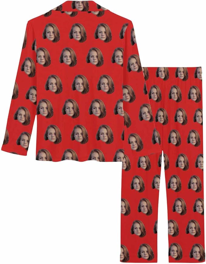 MyPupSocks Custom Face Pajamas for Women Set, Personalized Photo Long Sleepwear XS-XXL